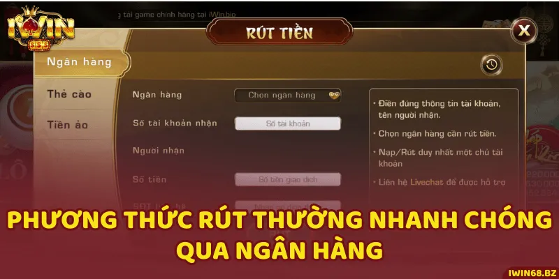 Hướng dẫn rút thưởng qua kênh giao dịch chính là ngân hàng
